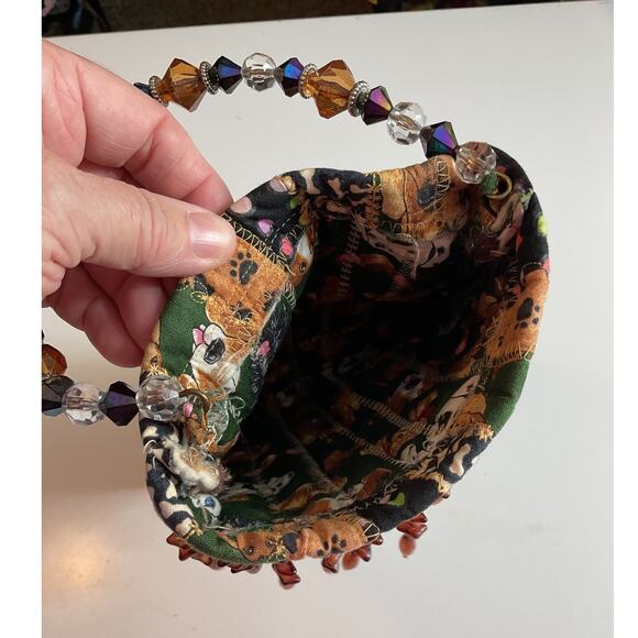 Mixed Pattern Multi Colored Small Handbag Handmade Beaded Handle - Picture 3 of 5